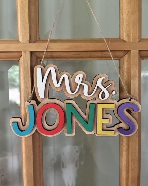 Teacher Door sign Last name Colorful 